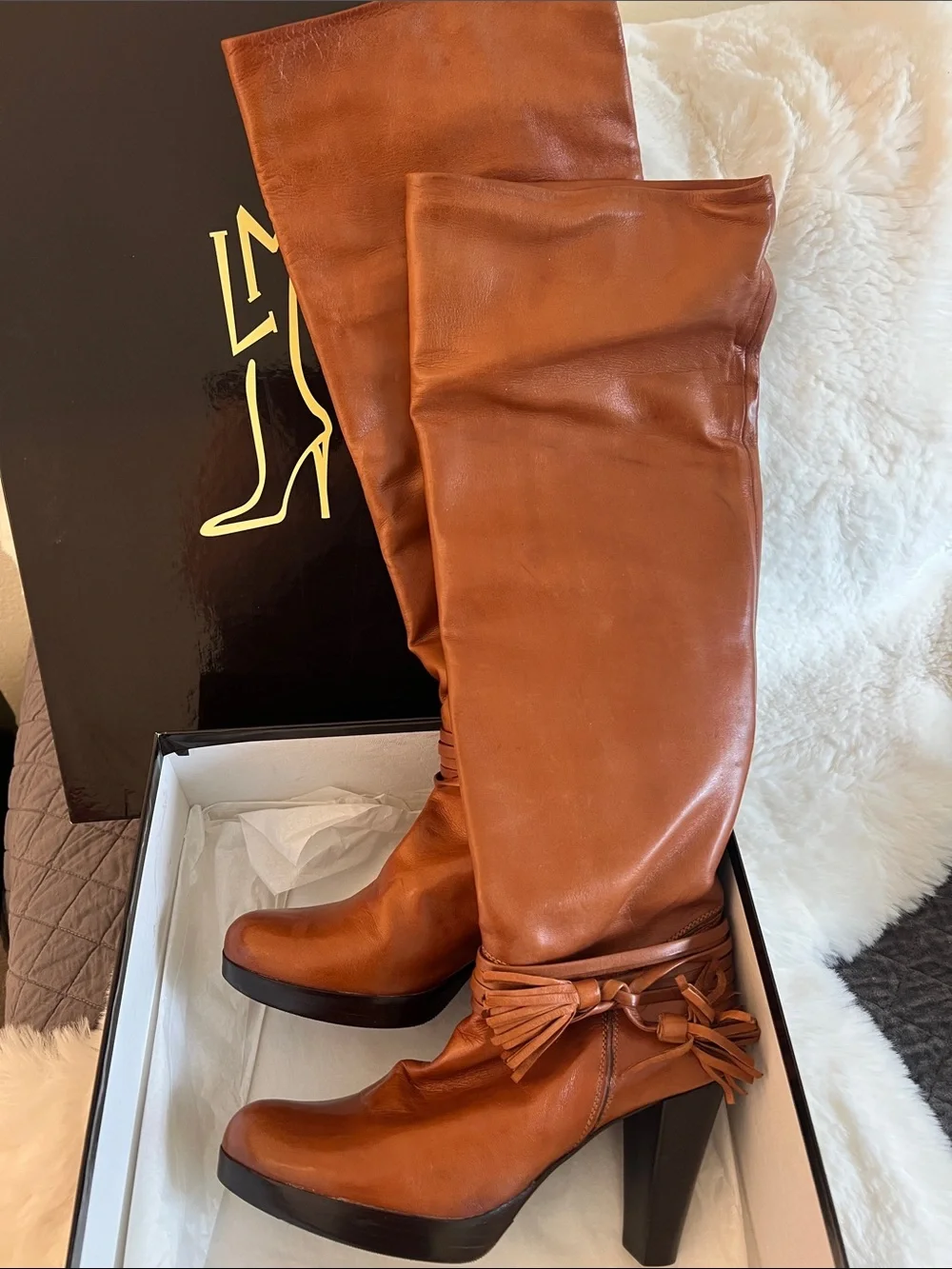 Lorenzo Masiero Women’s Tall Brown Leather High-Heel Boots. EU Women’s size 38.